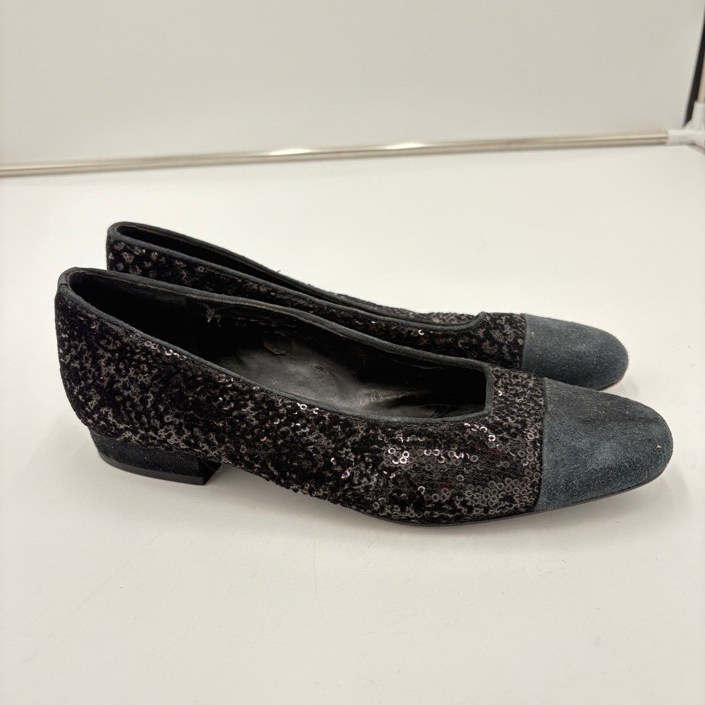 Vaneli Cap Toe Black Suede Sequin Velvet Flats Loafers Fc-313 Women’s Size 8N